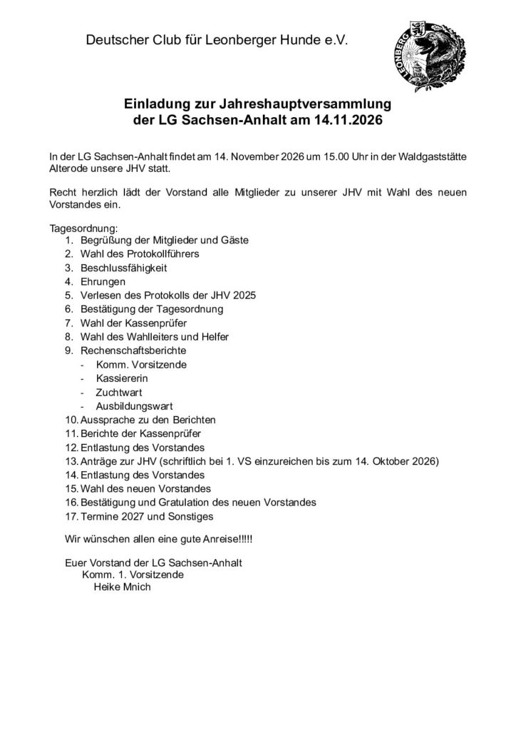 Einladung JHV LG Sachsen-Anhalt