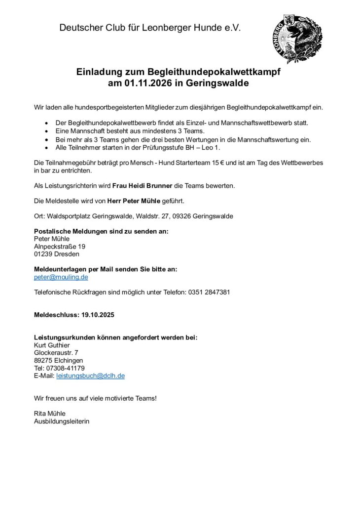 Einladung Pokalwettkampf 2026