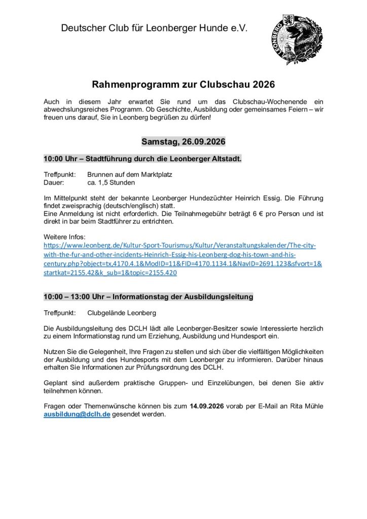 Rahmenprogramm zur Clubschau 2026