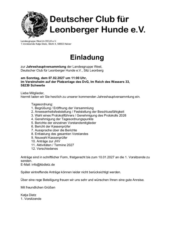 Einladung JHV LG West 2027